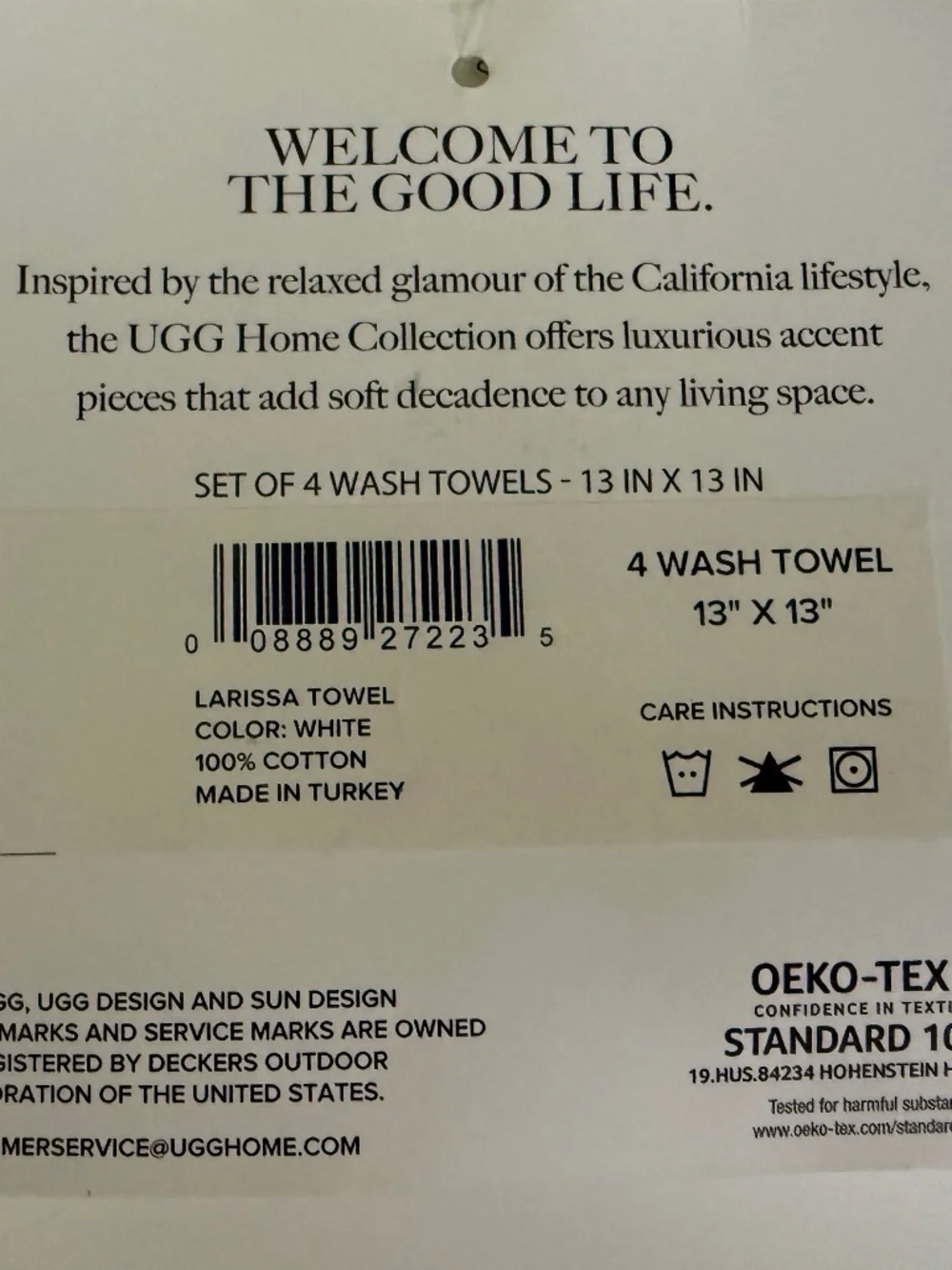 UGG set of 4 Wash Towels Fringed Textured White